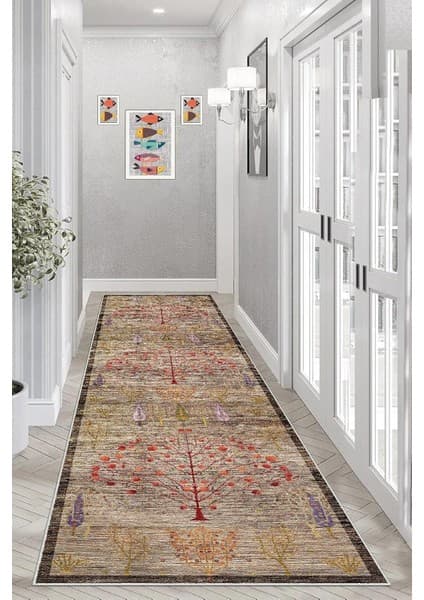 Pelangi Ağaç Desenli Dijital Baskı Yıkanabilir Kaymaz Taban Etnik Kilim Desen Salon Halısı