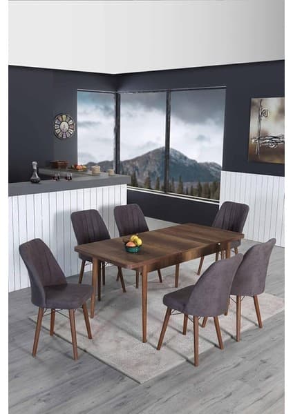 6 Kişilik Açılır Masa Sandalye Takımı Mutfak Masası Takımı Salon Masası Yemek Masası