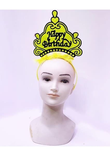 Mudanis Happy Birthday Neon Sarı Renk Doğum Günü Tacı 24X15