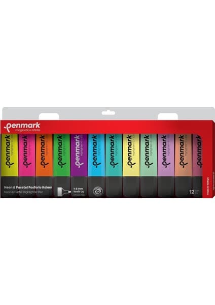 Penmark Fosforlu Kalem 12'li Karışık Renk 6 Pastel ve 6