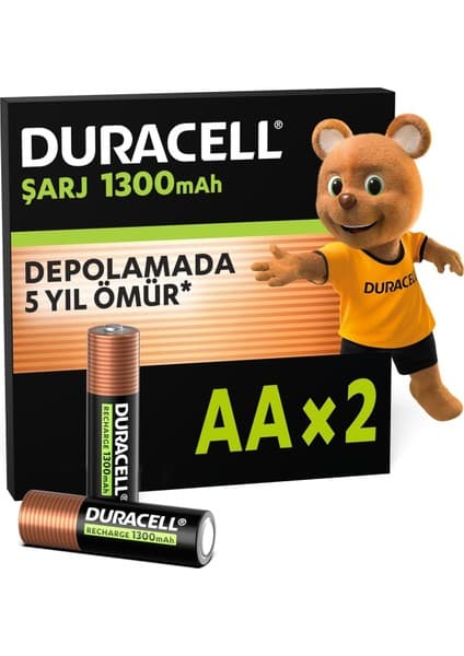 Şarj Edilebilir Pil Aa Kalem (2'li Paket), 1300 Mah Nimh, 2000 Sarj Döngüsü, Önceden Sarj