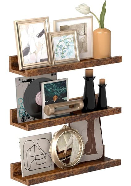 Vasagle Duvar Rafları, 3'lü Set, Yüzer Raflar, Uzunluk 38 Cm, Dekoratif Öğeler, Baharat Kavanozları