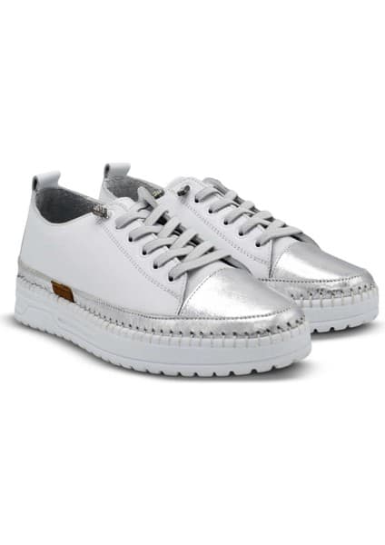 Venüs Deri Kadın Sneakers Ayakkabı Beyaz-Gümüş