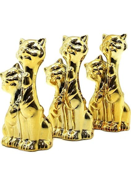 İlkyaz Fashion Çift Kedi Tasarımlı Biblo - Seramik - Büyük Boy - Parlak Altın