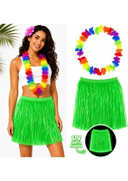 Mey Ithalat® Neon Yeşil Hawaii Etek 40 cm ve Rengarenk Hawaii