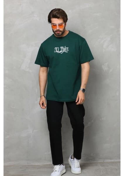 Tarz Yeri Erkek Kısa Kol Yazlık Tişört Bisiklet Yaka Baskılı Oversize T-Shirt -