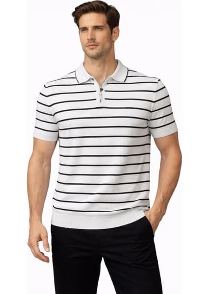 Erkek Triko Polo Yaka Fermuarlı Çizgili Tişört T-Shirt Fiyatı