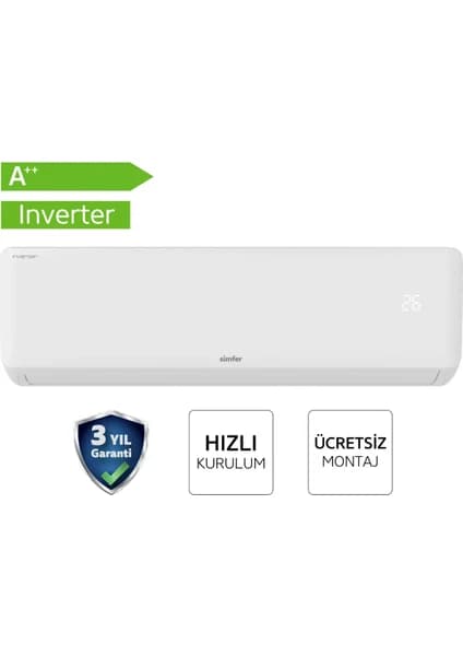 Simfer Split Klima A ++ Inverter 9.000 Btu R32 (Montaj Dahil)