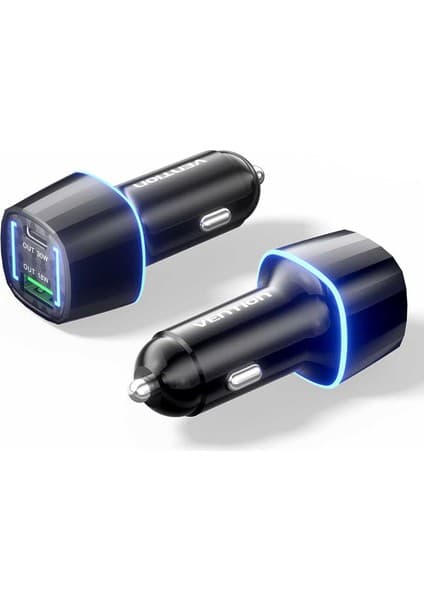 Vention 48W Çift Portlu (Type-C 30W + Usb-A 18W) Hızlı Araç Şarj Cihazı - Siyah
