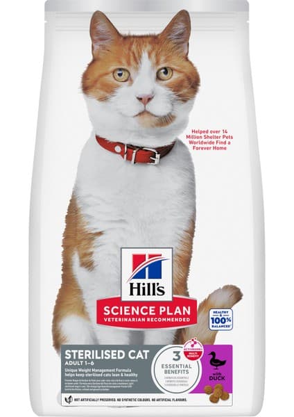 Hill's Science Plan Kısırlaştırılmış Ördekli Yetişkin Kedi Maması 10KG /evcil Hayvan Göz Temizleme