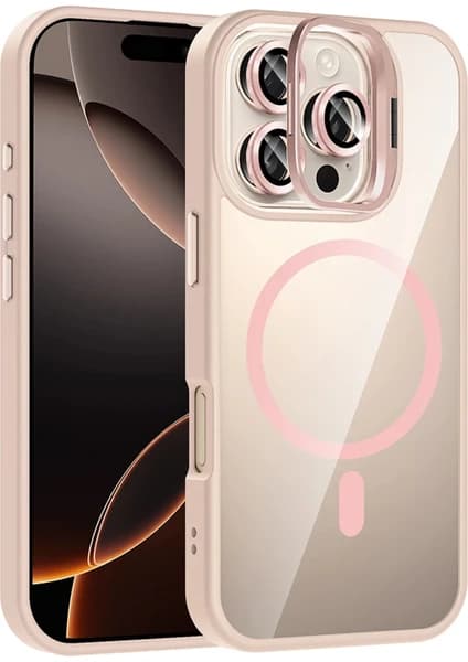 sbodurhome iPhone 16 Pro Max Remim Lensli Magsafe Standlı Kapak - Pembe