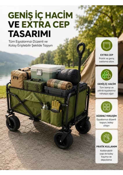 Epilons Geniş Iç Hacimli Fren Sistemli Katlanabilir Kamp ve Piknik
