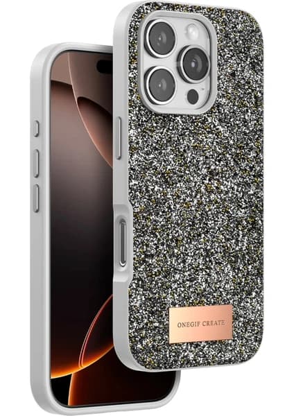 Techora Sale Mey Ithalat® iPhone 16 Pro Max Bright Simli Kapak - Gümüş