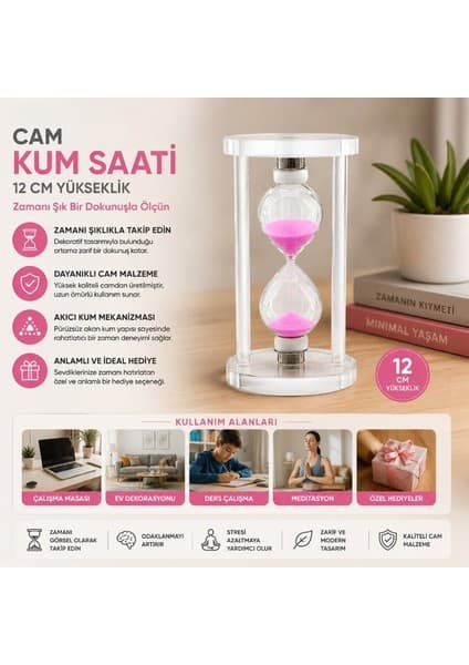 Hereveoyuncak Orta Boy Cam Standlı Kum Saati - 12 cm Yüksekliik - Dekoratif Süs