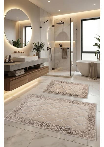 Pamukkent Yumuşacık, Süper Emici 2'li 100% Pamuk Ultra Lüks Banyo Paspası Seti, Cappuccino,