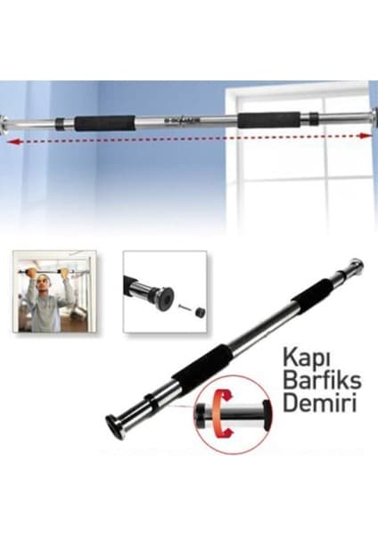 Kapı ve Duvar Arası Barfiks Demiri Ayarlanabilir Barfiks Çubuğu 62-100 cm Siyah,