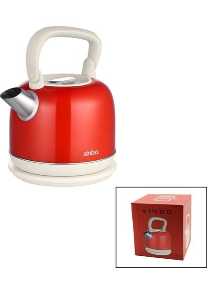 Ttt Sinbo Demlik Kettle Su Isıtıcı - Kırmızı - 2.2 Litre - Çelik - Retro