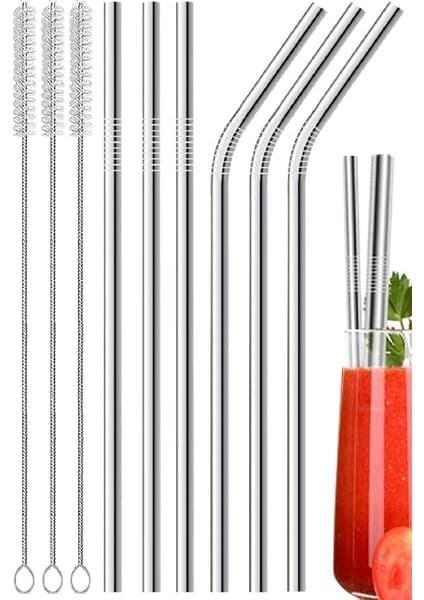 By Akcakese 9 Parça Metal Pipet Seti Paslanmaz Çelik Pipet ve Çubuk Pipet Temizleme Fırçası