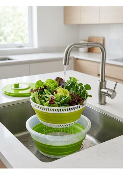 Katlanabilir Salata Kurutucu - Süzgeç ve Kase Seti - 3'ü 1 Arada 4.5 Litre