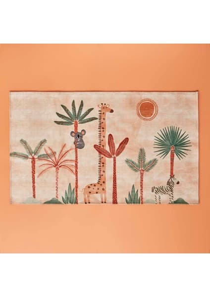 Bella Maıson Safari Kids Hayvan BASKILI%100 Polyester Kilim, Somon, 80X150