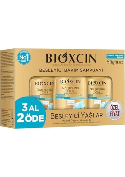 Odea Bioxcin Besleyici Yağlar Şampuan 3 x 300 ml – Kuru ve Yıpranmış Saçlar Için, 9 Çiçek Yağı,