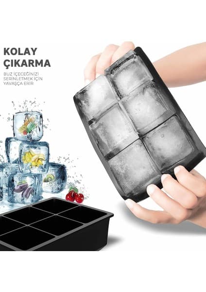 Orret Home Kare Buz Kalıbı | Çok Amaçlı Buz Küpü Kalıbı | | Kare Buz Küpü Kasesi 6 Bölmeli | Kolay