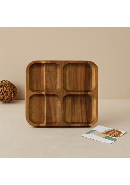 Akıllı Bayi Akasya Ahşap 4 Bölmeli Kare Servis Tepsisi 20X20X1.4