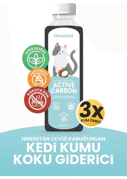 Kedi Kumu Koku Giderici –%100 Doğal Hindistan Cevizi Aktif Karbon –