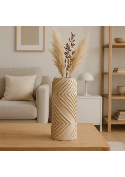 3D Baskı Vector Vazo - Geometrik Çizgili Dekoratif