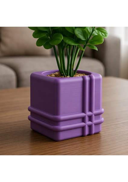 3D Baskı Square Planter - Izgara Desenli Küp