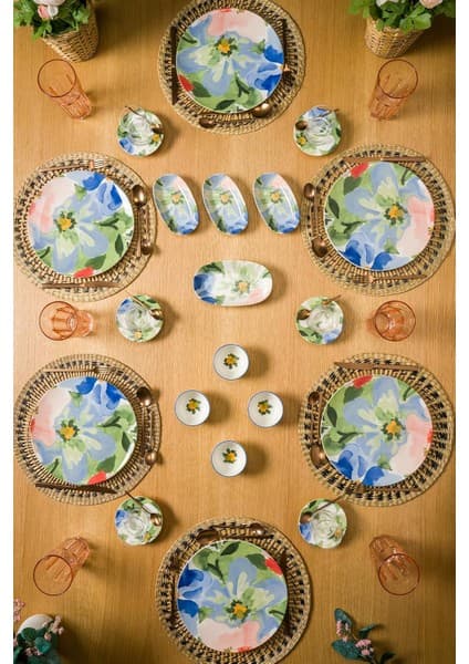 Ayrex Floralluxe 26 Parça 6 Kişilik Çay Bardaklı Porselen Kahvaltı