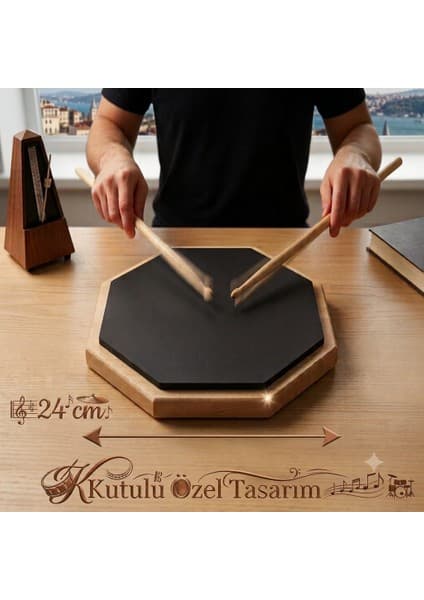 Ayrex Kutulu Bateri Çalışma Antrenman Pedi - 24 cm Ahşap Tabanlı Sekizgen Bateri Çalışma