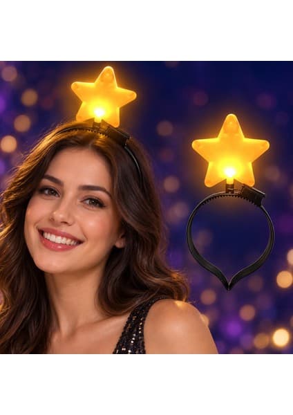 Store Büyük Mega Yıldız Işıklı LED Parti Tacı Sarı