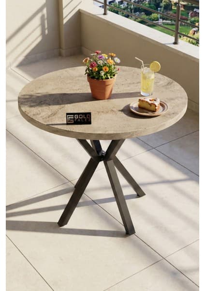 Bezos Mutfak Masası 90 cm Yuvarlak Masa Modern Metal Ayaklı Cafe Balkon Ofis Yemek Masası 9826