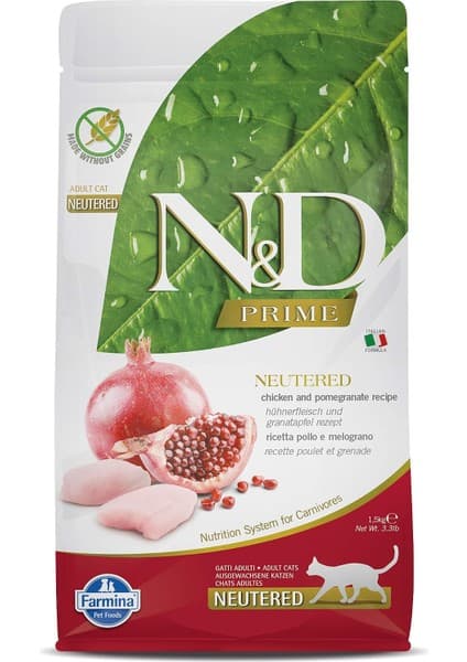 N&d Tahılsız Tavuklu Narlı Kısırlaştırılmış Yetişkin Kedi Maması - 1,5