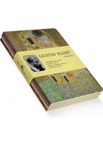 Gustav Klimt 4'lü Defter Seti 1, Gold Series, Çizgisiz, 64 Sayfa, 14X21 Cm,