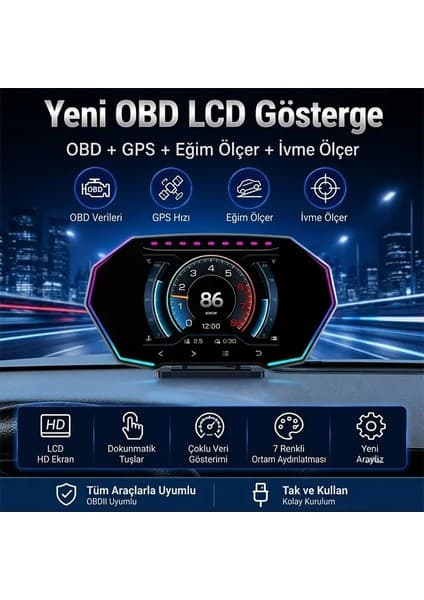 Ally F11 Obd2 + Gps Head Up Display Hud Dijital Hız GÖSTERGESI-(5775) — Renk: