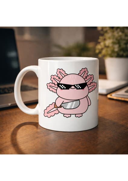 Bezos Professional Cool Axolotl Tasarımlı Porselen Kupa Model 83 – Eğlenceli, Sevimli ve Enerji