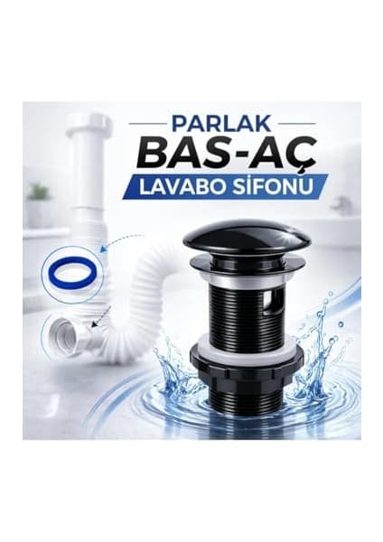 Parlak Siyah 6.5 cm Pop-Up Lavabo Gider Süzgeci, Pirinç