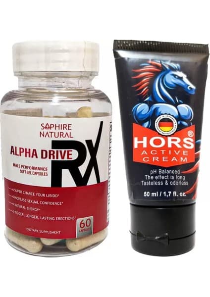 Alpha Drive Rx Erkeklere 60 Lı Soft Jel Formunda Özel Karışım + Hors Active Cream 50 ml Erkek