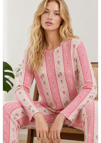 Küçük Hazine Kadın Bol Paça Relaxed Pembe Pijama Takımı