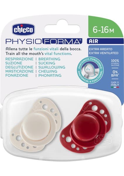 Chicco Physioforma Air 6-16 Ay Silikon Emzik 2'li Beyaz Kırmızı Renkli Ergonomik