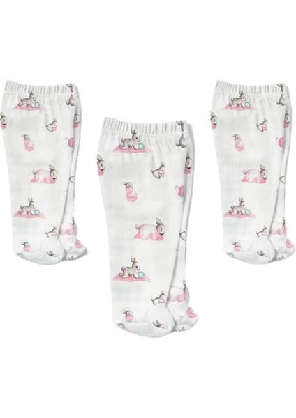 % 100 Pamuk Müslin Patikli Alt 3’lü Set – Bébé Lapin Rose