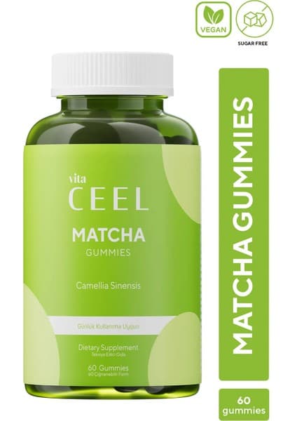 Vita Ceel Matcha Gummy, Yeşil Çay İçerikli Çiğnenebilir Vegan Gummy 60 Adet Şeker