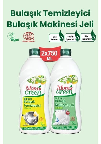Mom's Green Bitkisel Bulaşık Makinesi Jeli + Bitkisel Bulaşık Temizleyici - Limonlu Eco (750