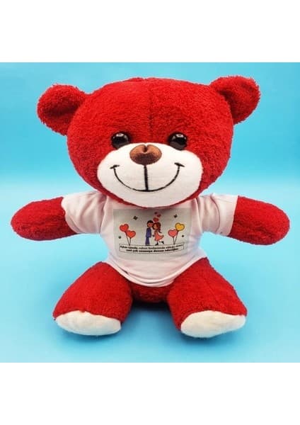 Aslanoğlu Store Romantik Tişörtlü Peluş 25 cm Kırmızı Sevimli