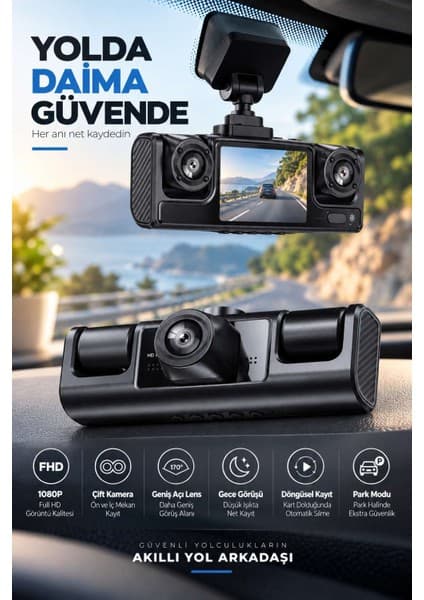 Bin1çeşit Çift Kameralı 1080P Full Hd Araç Kayıt