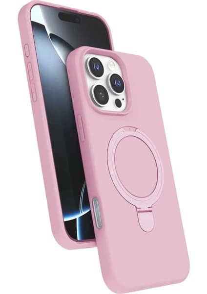 Apple iPhone 16 Pro Uyumlu Regal Magsafe Standlı Kapak - Açık Pembe