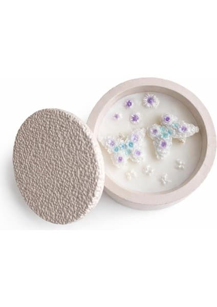 Tr Adena El Yapımı Dekoratif Soya Wax Mum – Taş Tozu Kap – Doğal Mum – Kelebek Detaylı