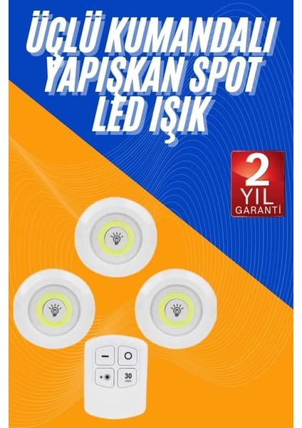Royaleks Dolap Işığı Mutfak Rafı Işığı Uzaktan Kumandalı 3 Lü Spot LED